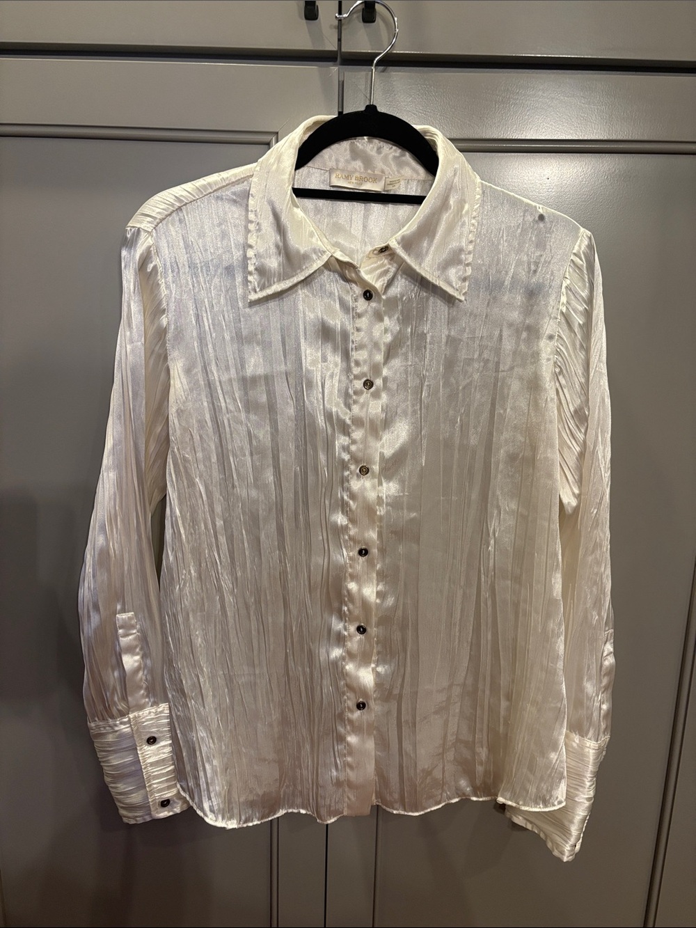 Ramy Brook Amelia Pleated Blouse with Button Placket Ivory M